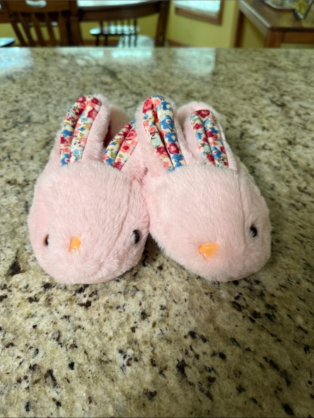 Plush Pink Bunny Slippers for Kids - Soft Slip-On Indoor Shoes